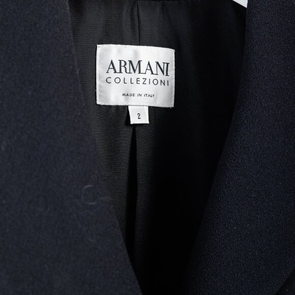Armani Collezioni 2001 Vintage Minimalist Shawl Collar Navy Wool Blazer - Picture 4 of 10
